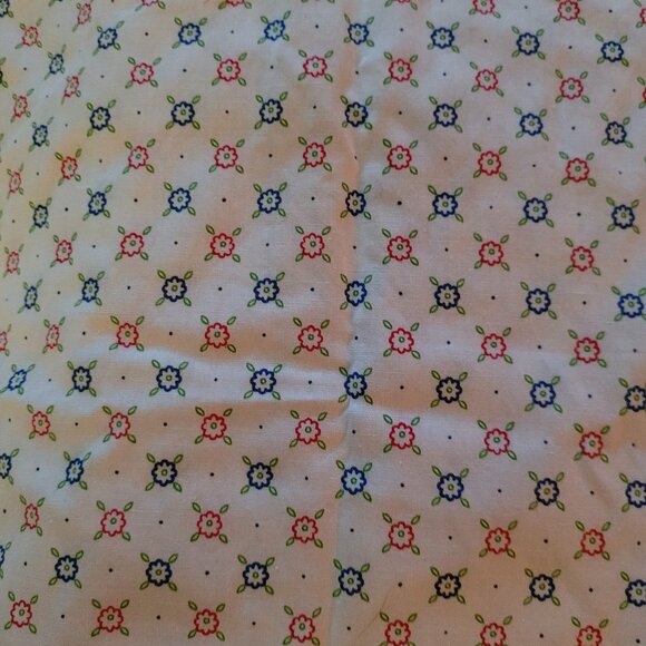 Vintage Tiny Floral Fabric 49" Long by 14" Wide Blue & Red on White - Picture 1 of 3